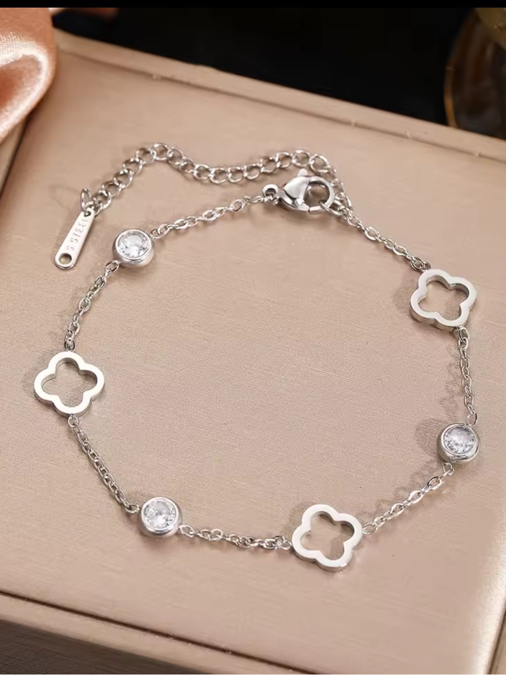 Kohl's Silver Clover & Cz Station Bracelet - Silver